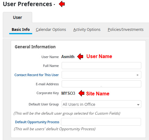 Corporate Key and user name